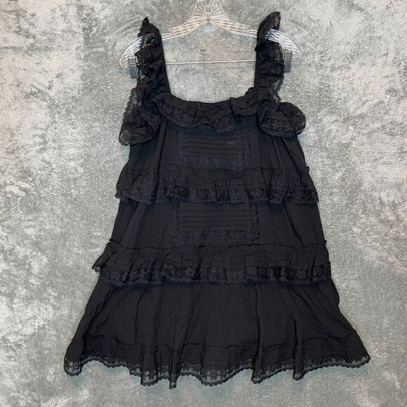 Gacaky Dresses & Skirts - Women Lace Tiered Ruffle Babydoll Gothic Emo Witchy Black Mini Romper Dress M